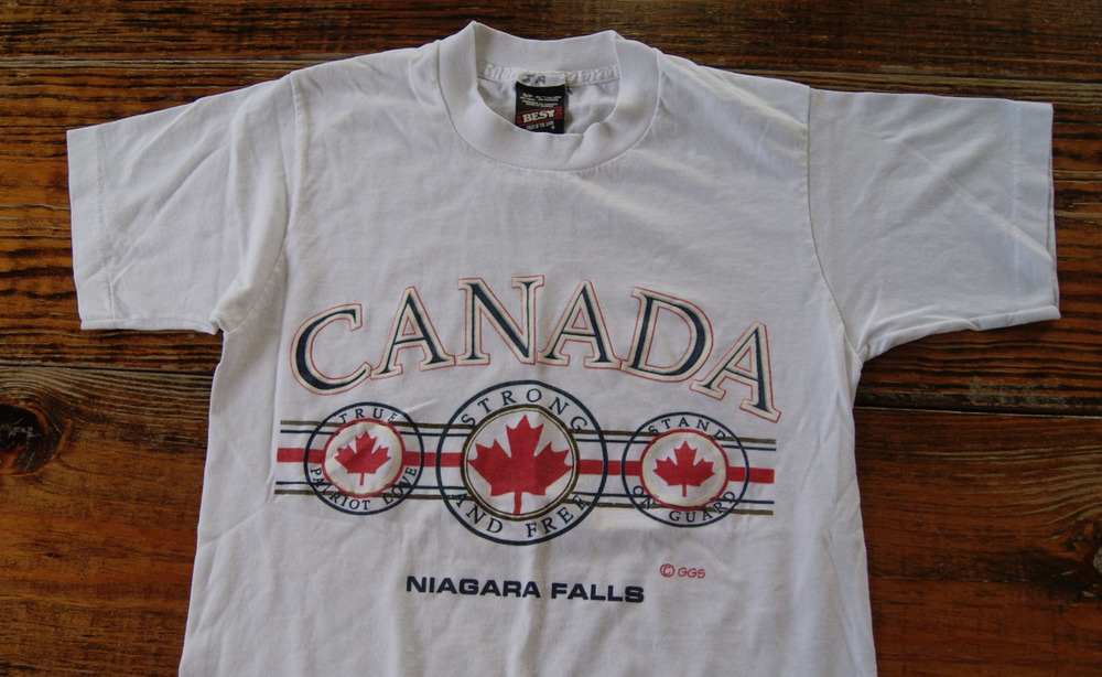 Vintage 80s 90s Canada Strong Niagara Falls Mens Small White Tshirt BEST FOTL